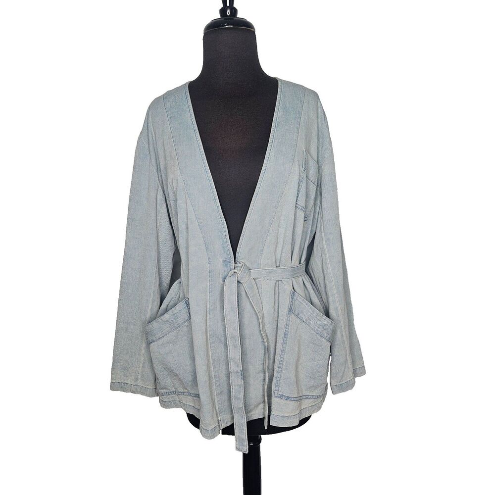 MM6 Maison Margiela Wrap Effect Denim Jacket Women's 44 Blue Lightweight Cotton